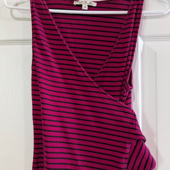 Express One Eleven Women's Faux Wrap Tank Top, Size Medium, Pink Black Striped - Picture 2 of 8